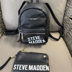 Steve Madden Black leather Backpack & pouch